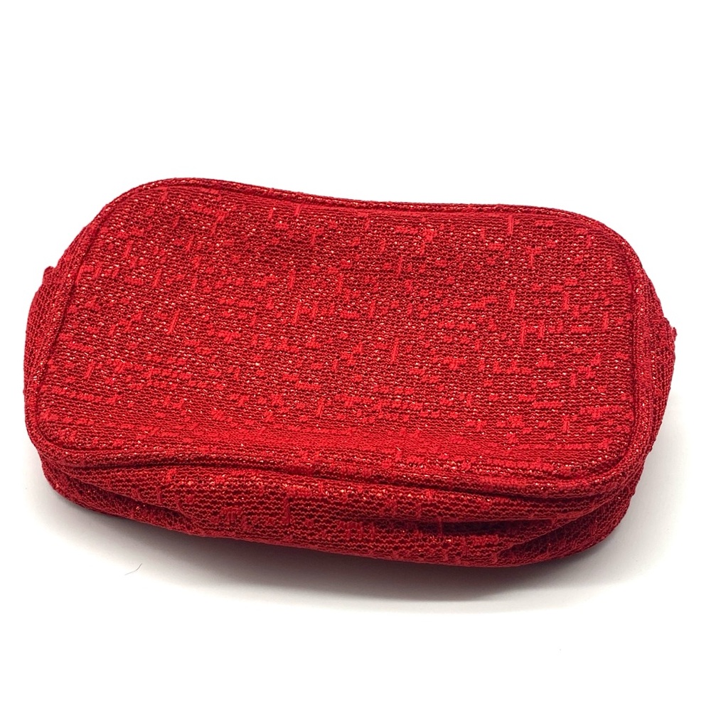 NEW Chanel Red Cosmetic Pouch Convertible Bag with Sparkle Finish Zipper Small - Picture 2 of 5